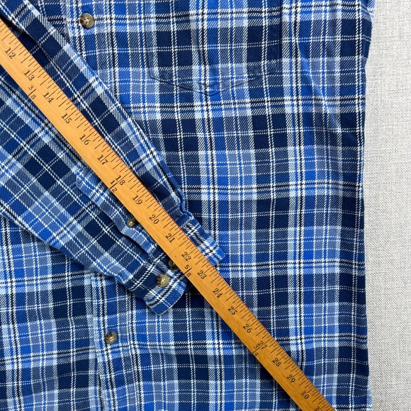 Wrangler Riggs Workwear Flannel Shirt Men L Blue Plaid Button Up Work Heavy - Picture 7 of 9
